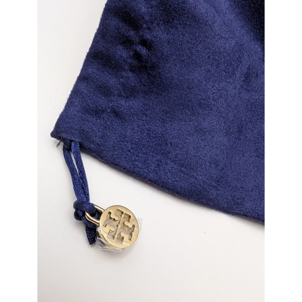 Tory Burch Box And Bag Velvet Gold Logo Accent Charm Purple Jewelry Wallet